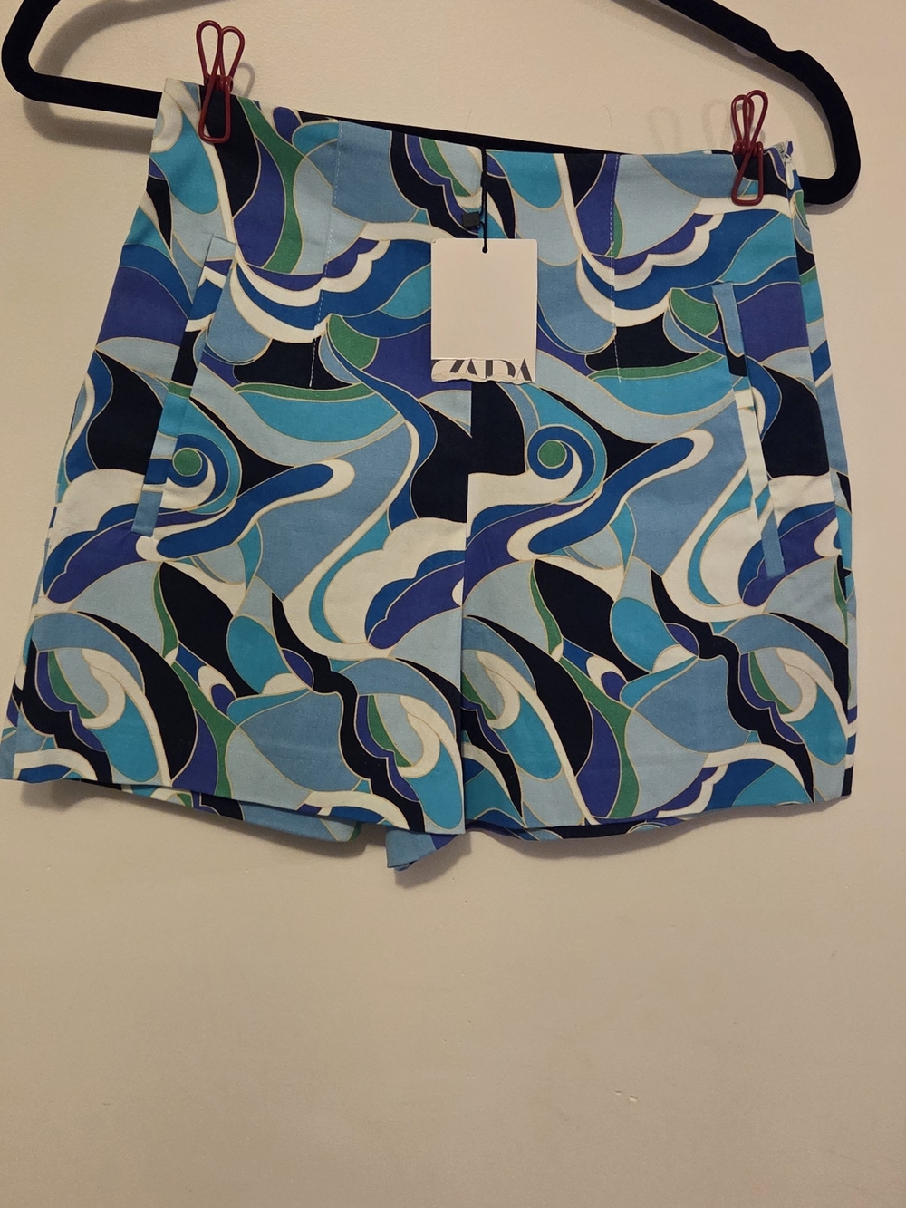 Zara Blue & Teal Wave-Print Bermuda Shorts